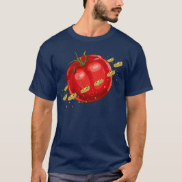Een tomatenplaneet met pizzas om hem t-shirt