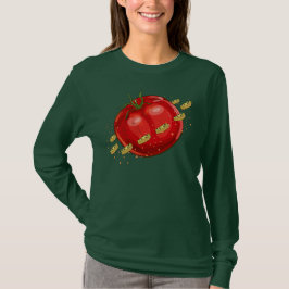 Een tomatenplaneet met pizzas om hem t-shirt