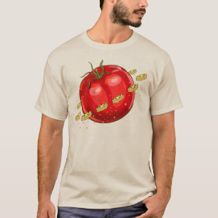 Een tomatenplaneet met pizzas om hem t-shirt
