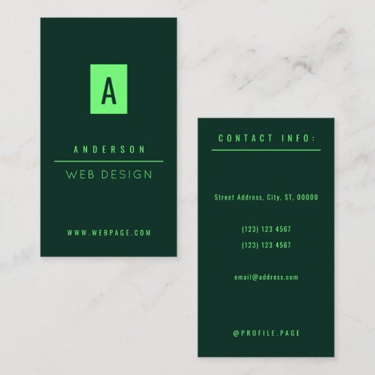 Eén toon modern elegant blauwgroen kalkgroen visitekaartje (Voorkant / Achterkant)