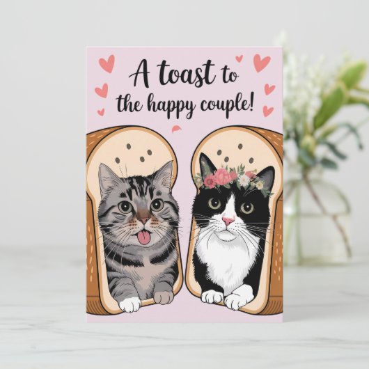 Een toost op het gelukkige paar Funny Cat Wedding Kaart (Staand voorkant)