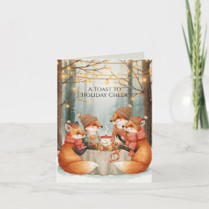Een toost voor vakantiegroeten Vos Familie Kerstka Kaart
