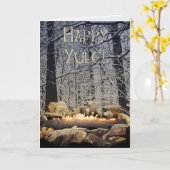 Een Tranquil die Yule Login een Sneeuwwoud brandt Kaart (Gele Bloem)