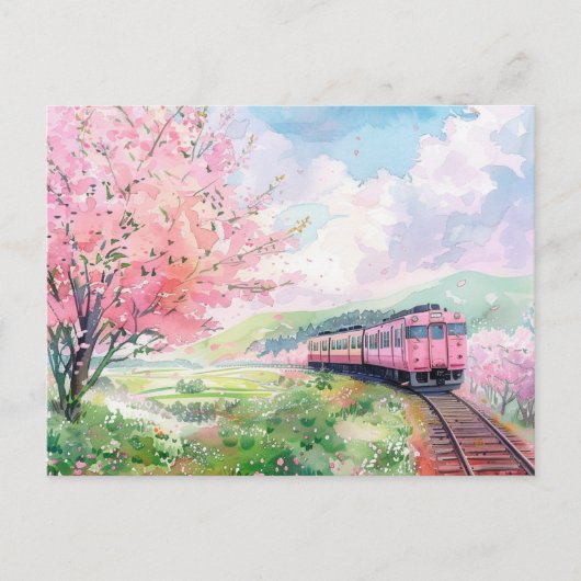 Een trein in de lente briefkaart (Voorkant)