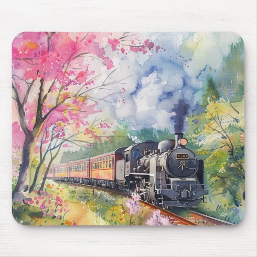 Een trein in de lente muismat (Voorkant)