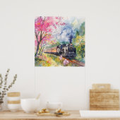 Een trein in de lente poster (Keuken)