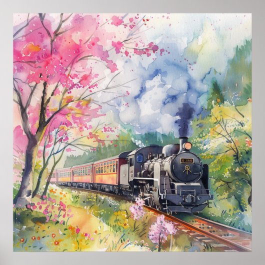 Een trein in de lente poster (Voorkant)
