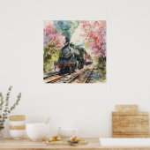 Een trein in de lente poster (Keuken)