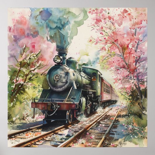 Een trein in de lente poster (Voorkant)