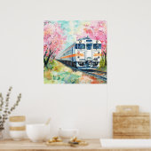 Een trein in de lente poster (Keuken)
