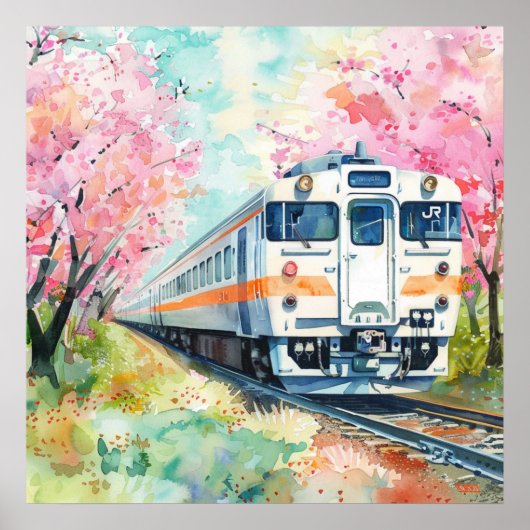 Een trein in de lente poster (Voorkant)