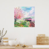 Een trein in de lente poster (Keuken)