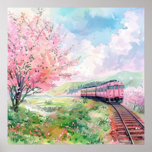Een trein in de lente poster (Voorkant)
