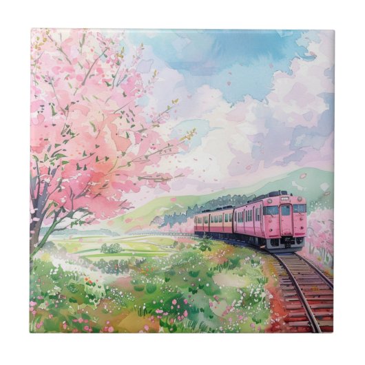 Een trein in de lente tegeltje (Voorkant)