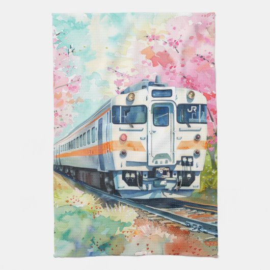 Een trein in de lente theedoek (Verticaal)