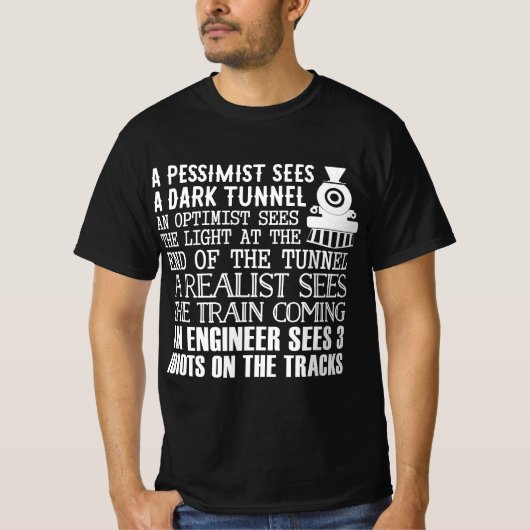 Een trein, ingenieur en 3 dioten - grappige Joke T-shirt (Voorkant)