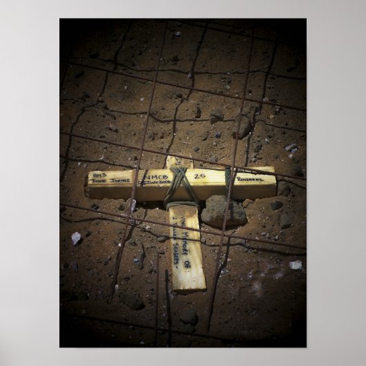 Een treinpersoneel plaatst een kruis poster (Voorkant)