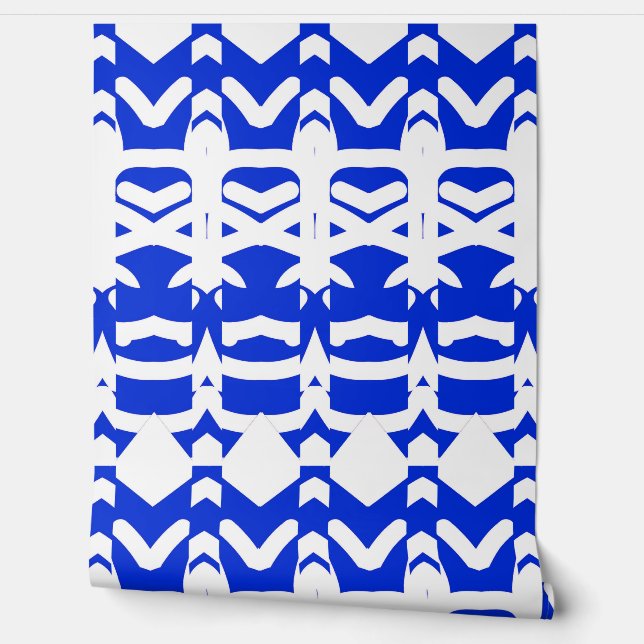 Een trendy blauw & wit "Ratti_Creative_Arts"  Behang (Afrollen)