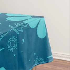 Een trendy cyaankleurig bloemendesign tafelkleed