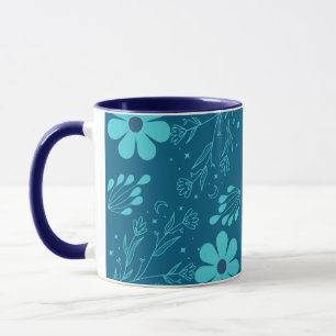 Een trendy cyaankleurige bloemendesign mok