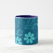 Een trendy cyaankleurige bloemendesign mok (Midden)