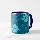 Een trendy cyaankleurige bloemendesign mok (Voorkant rechts)