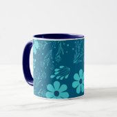 Een trendy cyaankleurige bloemendesign mok (Voorkant links)