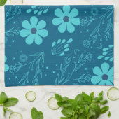 Een trendy cyaankleurige bloemendesign theedoek (Gevouwen)