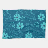 Een trendy cyaankleurige bloemendesign theedoek (Horizontaal)