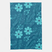 Een trendy cyaankleurige bloemendesign theedoek (Verticaal)