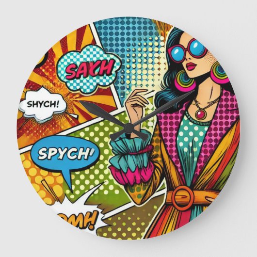 Een trendy illustratie in retro pop art stijl grote klok (Voorkant)