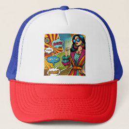 Een trendy illustratie in retro pop art stijl trucker pet