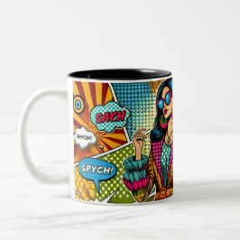 Een trendy illustratie in retro pop art stijl tweekleurige koffiemok