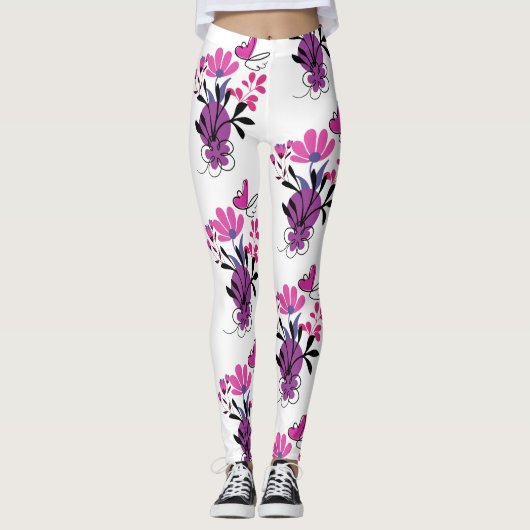 Een trendy kleurrijk bloemendesign leggings (Voorkant)