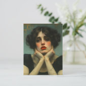 Een trieste vrouw nep Vintage Briefkaart (Staand voorkant)