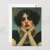 Een trieste vrouw nep Vintage Briefkaart (Voorkant / Achterkant)