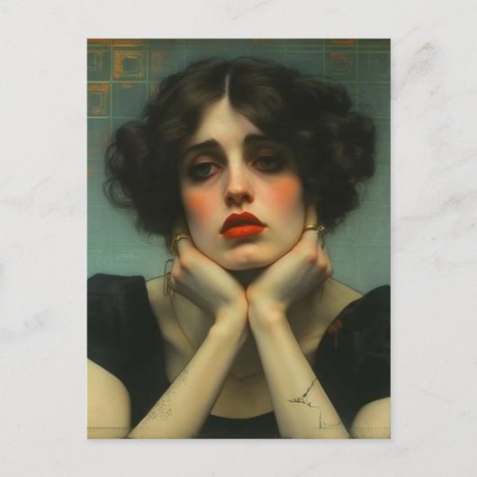 Een trieste vrouw nep Vintage Briefkaart (Voorkant)