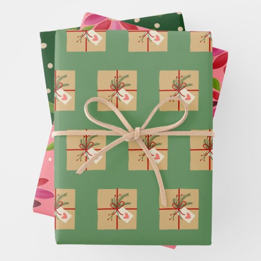 Een trio van Vakantie cadeau wrap Inpakpapier Vel (In situ)