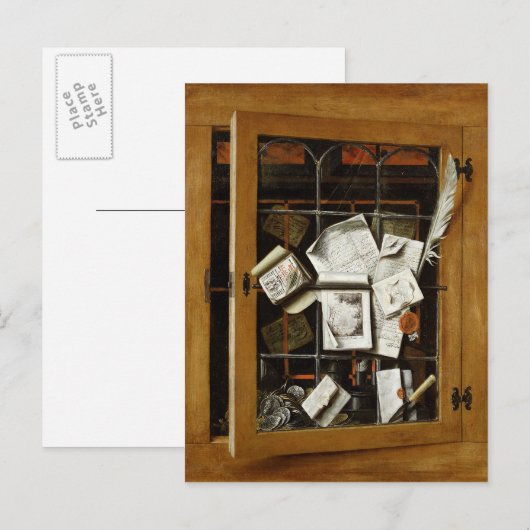 Een trompe l'oeil van een open glazuurkast briefkaart (Voorkant / Achterkant)