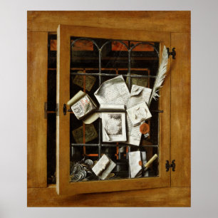 Een trompe l'oeil van een open glazuurkast poster