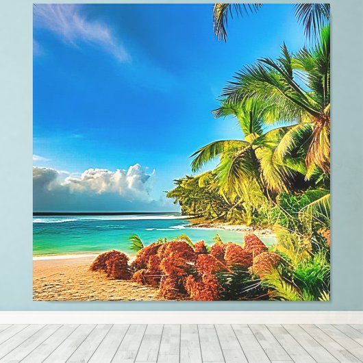 Een tropisch paradijs. canvas afdruk (Insitu (Houten vloer))