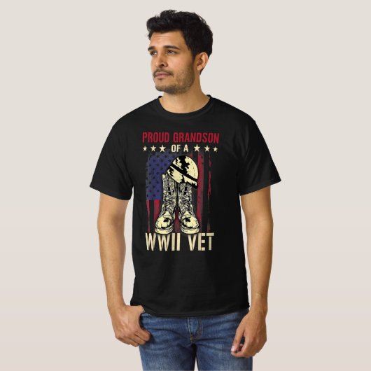 een trots kleinzoon van een wwii vet ' s wereldoor t-shirt (Voorkant volledig)