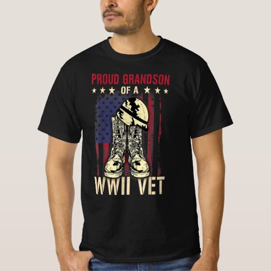 een trots kleinzoon van een wwii vet ' s wereldoor t-shirt (Voorkant)