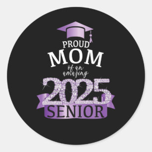 Een trotse 2025 Senior Mom I Elegant Paarse Celebr Ronde Sticker