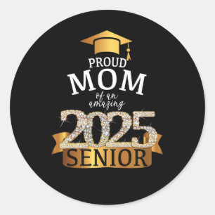 Een trotse 2025 Senior Mom I Elegant Yellow Celebr Ronde Sticker
