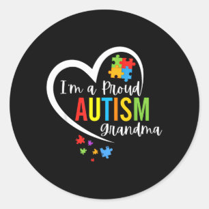 Een trotse oma Liefdeshart Autisme bewustzijn puzz Ronde Sticker