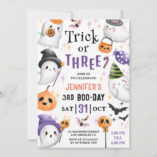 Een truc of drie! Schattigee geesten Halloween 3e  Kaart (Voorkant)