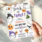 Een truc of drie! Schattigee geesten Halloween 3e  Kaart