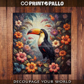 Een tucan in het oerwoud met bloemen tissuepapier