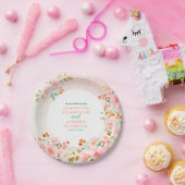 Een Tuin Romance: Roze & Groene Waterverf Bruiloft Papieren Bordje (Feest)